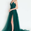 AC BZ014 - Beaded Lace Embellished A-Line Prom Gown with Strappy Open Lace Up Corset Back & Leg Slit