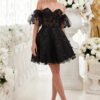 CD KV1089 - Short Strapless A-Line Homecoming Dress with Sheer Corset Bodice & Optional Puff Sleeves